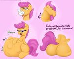  augustbebel avian belly big_belly bird burping butt digestion equine friendship_is_magic hair horse mammal my_little_pony open_mouth orange_skin pink_eyes pink_hair pony scootaloo_(mlp) vore 