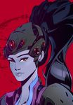  head_mounted_display highres long_hair overwatch ponytail purple_hair purple_skin solo souk-art visor widowmaker_(overwatch) yellow_eyes 