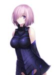  armor arms_behind_back bare_shoulders breasts detached_sleeves fate/grand_order fate_(series) hair_over_one_eye highres large_breasts looking_at_viewer mash_kyrielight minamina purple_eyes short_hair silver_hair smile solo 