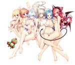  :d ;) ass barefoot bat_wings bikini blonde_hair blue_eyes blue_hair blush braid breasts brown_bikini brown_hair cleavage cleavage_cutout demon_girl demon_tail frog full_body giuniu hand_on_another's_stomach highres holding_hands horns large_breasts long_hair morrigan_rufei multiple_girls navel one_eye_closed open_mouth purple_eyes red_eyes red_hair sidelocks silver_hair slingshot_swimsuit slit_pupils smile swimsuit tail transparent_background twin_braids uchi_no_hime-sama_ga_ichiban_kawaii wavy_hair wings 