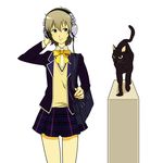  bag bookbag cat grey_hair headphones kyouno_rhythmy plaid plaid_skirt regain school_uniform skirt solo tokimeki_memorial tokimeki_memorial_4 