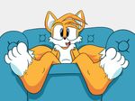  2_tails barefoot blue_eyes canine first_person_view foot_fetish foot_focus fox foxkai fur looking_at_viewer male mammal miles_prower multiple_tails orange_fur paws sitting sonic(series) sonic_(series) young 