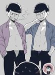  atarime bad_id bad_twitter_id brothers cigarette hand_in_pocket hand_on_neck incest looking_down male_focus male_pubic_hair matsuno_ichimatsu matsuno_karamatsu matsuno_todomatsu multiple_boys open_clothes open_pants open_shirt osomatsu-kun osomatsu-san pubic_hair shirt siblings sleeves_rolled_up smirk smoking 