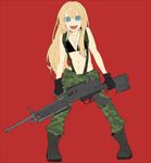  bad_id bad_pixiv_id bikini_top blonde_hair blue_eyes cosplay gun light_machine_gun long_hair m249 machine_gun male_focus midare_toushirou ogino_zakuko open_mouth otoko_no_ko quiet_(metal_gear) quiet_(metal_gear)_(cosplay) smile solo touken_ranbu weapon 