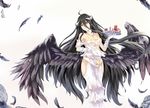  ahoge albedo black_hair breasts cleavage feathers highres horns large_breasts long_hair overlord_(maruyama) smile solo tray white_crow wings 