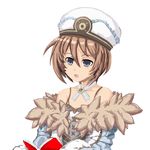  bare_shoulders blanc blue_eyes book brown_hair hat highres kmd looking_at_viewer neptune_(series) open_mouth short_hair solo 