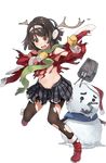  antlers banned_artist full_body kantai_collection official_art parsley paseri snowman solo tanikaze_(kantai_collection) torn_clothes transparent_background turret 