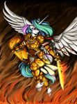  2015 anthro anthrofied armor equine female fire flame_sword friendship_is_magic hi_res horn longinius mammal melee_weapon my_little_pony princess_celestia_(mlp) shield solo sword weapon winged_unicorn wings 