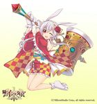  age_of_ishtaria animal_ears bunny_ears character_request company_name copyright_name detached_sleeves flower gloves hair_flower hair_ornament japanese_clothes kimono kyoma_(yellowxcake) long_hair long_sleeves looking_at_viewer mallet obi official_art one_eye_closed open_mouth original red_eyes red_flower red_rose rose sash short_hair_with_long_locks sidelocks silver_hair solo very_long_hair white_gloves wide_sleeves 