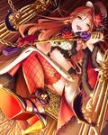  artist_request brown_eyes brown_hair earrings garter_straps gloves hat high_heels idolmaster idolmaster_cinderella_girls jewelry long_hair microphone midriff official_art red_gloves red_legwear ring sitting smile solo strappy_heels thighhighs vintage_microphone zaizen_tokiko 