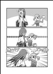  bunny cake_in_face christmas_cake comic epaulettes female_admiral_(kantai_collection) food glasses greyscale hand_on_shoulder hat highres in_the_face jacket jacket_removed kantai_collection long_hair looking_back merry_christmas monochrome multiple_girls open_mouth santa_costume santa_hat sazanami_(kantai_collection) sazanami_konami sidelocks smile sneaking twintails uniform yawning 