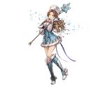  alternate_costume blue_footwear boots brown_eyes brown_hair capelet cross-laced_footwear full_body fur_boots fur_hat fur_trim granblue_fantasy hat idolmaster idolmaster_cinderella_girls kawashima_mizuki knee_boots lace-up_boots long_hair minaba_hideo official_art smile solo staff transparent_background winter_clothes 