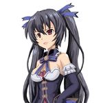  bare_shoulders black_hair breasts cleavage hair_ornament highres kmd long_hair looking_at_viewer medium_breasts neptune_(series) noire open_mouth red_eyes ribbon smile solo twintails very_long_hair 