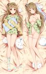  barefoot blush bow breasts brown_eyes brown_hair dakimakura full_body highres long_hair love_live! love_live!_school_idol_project medium_breasts minami_kotori minami_kotori_(bird) multiple_views nipples pajamas panties panty_pull pussy smile uncensored underwear xiao_ren 