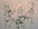  bikini black_and_white blush breasts cleavage clothed clothing female frown gem_(species) group lapis_lazuli_(steven_universe) monochrome pearl_(steven_universe) peridot_(steven_universe) smile star steven_universe swimsuit traditional_media_(artwork) twistedterra 