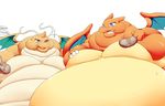  ambiguous_gender belly big_belly big_breasts breasts charizard dragonite duo funi huge_breasts hyper hyper_belly licking licking_lips morbidly_obese nintendo overweight pok&eacute;mon steak tongue tongue_out video_games 