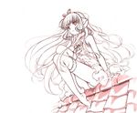  chii chikuwa_(tks) chobits dress floating_hair hair_tubes long_hair looking_afar monochrome no_pupils no_shoes official_style panties parted_lips petticoat robot_ears sitting sitting_on_roof solo thighhighs underwear very_long_hair 