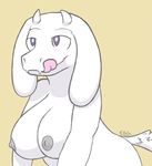  2015 anthro areola boss_monster breasts caprine ellistia female goat half-closed_eyes horn long_ears mammal monster nipples nude simple_background smile solo tongue tongue_out toriel undertale video_games 