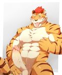  abs biceps feline male mammal muscular muscular_male nipples o-ro one_eye_closed pecs penis precum tiger tongue wink 