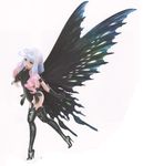  3d anne_(bravely_second) antenna_hair artist_request black_footwear black_gloves black_legwear black_leotard blue_eyes boots bravely_default:_flying_fairy bravely_default_(series) bravely_second:_end_layer butterfly_wings fairy full_body gloves high_heels leotard long_hair looking_at_viewer pointy_ears silver_hair simple_background smile solo standing standing_on_one_leg thigh_boots thighhighs white_background wings 