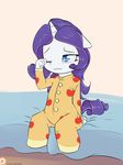  2015 alasou anthro anthrofied blue_eyes chibi clothing cute equine female floppy_ears friendship_is_magic fur hair hi_res horn long_hair mammal my_little_pony one_eye_closed pajamas patreon purple_hair rarity_(mlp) smile solo unicorn waking_up white_fur 