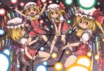  ascot blonde_hair blush clone fang flandre_scarlet four_of_a_kind_(touhou) hat laevatein multiple_girls open_mouth red_eyes ribbon short_hair side_ponytail skirt smile touhou wings ysk! 