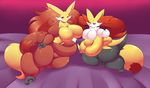  belly big_belly big_breasts braixen breasts delphox duo female funi huge_breasts hyper hyper_belly hyper_breasts looking_at_viewer morbidly_obese nintendo overweight pok&eacute;mon thick_thighs video_games 
