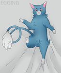  2015 blue_eyes blue_fur cat egging_(artist) feline female feral fur glameow looking_at_viewer mammal nintendo nipples nude pok&eacute;mon presenting presenting_pussy pussy simple_background smile solo video_games 