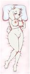  2015 anthro areola bedroom_eyes big_breasts bluechika blush boss_monster breasts caprine female fur goat half-closed_eyes horn long_ears looking_at_viewer lying mammal monster nipples nude on_back pussy seductive solo toriel undertale video_games white_fur 