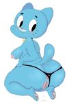  anthro anus bell blue_fur blush breasts butt cat clothing collar feline female fur hoshime looking_back mammal mature_female mother nicole_watterson pads panties parent pussy smut-valerian solo the_amazing_world_of_gumball underwear wet_pussy 