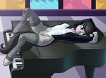  2015 anthro anthrofied black_hair bow_tie brian_mcpherson clothed clothing cutie_mark earth_pony equine female fishnet friendship_is_magic hair hooves horse inside legwear long_hair looking_at_viewer lying mammal musical_instrument my_little_pony octavia_(mlp) on_back piano pony pussy solo 