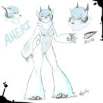  2013 aheri_(character) anthro black_nose blind breasts canine caprine female fur grey_eyes horn hybrid leokingdom mammal markings model_sheet navel neck_ruff nipples nude pose pussy signature simple_background small_breasts solo white_background white_fur 