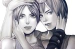  bad_id bad_pixiv_id double_bun foo_fighters greyscale hand_on_another's_head jojo_no_kimyou_na_bouken kuujou_jolyne lipstick makeup monochrome motoi_(spieler) multiple_girls portrait short_hair wristband 