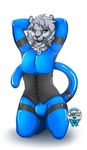  anthro arms_above_head bodysuit bulge clothing collar corset fangs feline fur grey_fur grey_hair hair kneeling male mammal open_mouth quartzz simple_background skinsuit smile solo spiked_collar teeth tongue whiskers white_background 