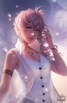  armlet collaboration final_fantasy final_fantasy_xiii jewelry jonathan_hamilton lisa_buijteweg necklace pink_hair see-through serah_farron shirt side_ponytail sleeveless sleeveless_shirt smile solo upper_body 