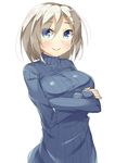  alternate_costume bad_id bad_pixiv_id blue_eyes crossed_arms hair_over_one_eye hamakaze_(kantai_collection) kankitsunabe_(citrus) kantai_collection ribbed_sweater short_hair silver_hair solo sweater turtleneck 