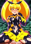  1girl bad_end_peace black_bodysuit blonde_hair bodysuit cum hetero long_hair murao_kai open_mouth precure sex smile_precure! tongue tongue_out torn_clothes vaginal yellow_eyes 