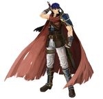  absurdres armor bandages blue_eyes blue_hair cape fingerless_gloves fire_emblem fire_emblem:_akatsuki_no_megami gloves headband highres ike jack_(kairuhaido) male_focus muscle pants serious solo sword torn_cape torn_clothes traditional_media weapon 