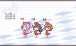  alto_saxophone black_hair brown_hair character_name chibi garrison_cap hairband hat hatsuharu_(kantai_collection) hatsushimo_(kantai_collection) high_ponytail instrument isometric kantai_collection long_hair marching_band multiple_girls nakaaki_masashi purple_hair saxophone short_hair wakaba_(kantai_collection) 