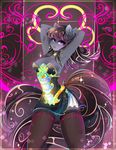  2015 abstract_background anthro anthrofied cleavage clothed clothing dress equine female friendship_is_magic hand_on_head horse koveliana legwear mammal my_little_pony octavia_(mlp) pony pose purple_eyes solo stockings 