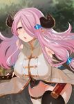  banned_artist bare_shoulders black_legwear blue_eyes breasts draph elbow_gloves fingerless_gloves gloves granblue_fantasy hair_ornament hair_over_one_eye hairclip highres horns huge_breasts long_hair looking_at_viewer narmaya_(granblue_fantasy) parted_lips pink_hair pointy_ears sideboob skindentation solo thick_thighs thighhighs thighs wide_hips yuzuha 