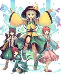  animal_ears arm_cannon bird_wings black_wings bow braid cape cat_ears cat_tail culter dress floral_background floral_print flower green_dress green_eyes hair_ribbon hairband hat hat_bow heart highres juliet_sleeves kaenbyou_rin komeiji_koishi komeiji_satori long_sleeves multiple_girls multiple_tails open_mouth outstretched_arms pink_eyes pink_hair puffy_short_sleeves puffy_sleeves red_eyes red_hair reiuji_utsuho ribbon rose shirt short_sleeves silver_hair skirt slippers smile space tail third_eye touhou twin_braids two_tails weapon wide_sleeves wings 