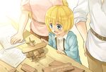  2boys armin_arlert blonde_hair blue_eyes blush family father_and_son head_out_of_frame long_hair mother_and_son moxue_qianxi multiple_boys open_mouth shingeki_no_kyojin short_hair smile toy toy_airplane 