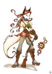  anthro boots breasts canine choker cleavage clothed clothing female footwear fox fur gear gloves gun hair looking_at_viewer mammal ranged_weapon red_fur red_hair rifle skirt solo steampunk weapon white_fur zero-sum 