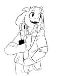  aged_up anthro asriel_dreemurr black_and_white caprine chest_tuft clothing fangs fur goat headphones hoodie koalacola male mammal monochrome music_player open_mouth simple_background sketch smile solo standing tuft undertale video_games white_background 