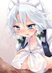  blue_eyes blush braid breasts covered_nipples cum cum_on_body cum_on_breasts cum_on_upper_body facial highres izayoi_sakuya large_breasts maid_headdress paizuri see-through silver_hair smile solo_focus touhou twin_braids waira 