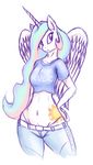  2015 anthro anthrofied clothed clothing cutie_mark equine female friendship_is_magic hair horn long_hair mammal my_little_pony navel princess_celestia_(mlp) smile solo weasselk winged_unicorn wings 