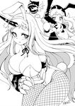 animal_ears animal_hat blush breasts bunny_ears bunny_girl bunny_tail bunnysuit carrot claws cleavage commentary creature detached_collar fake_animal_ears fishnet_pantyhose fishnets flat_chest greyscale hat highres horn huge_breasts kantai_collection long_hair mittens monochrome multiple_girls northern_ocean_hime pantyhose pas_(paxiti) seaport_hime shinkaisei-kan tail 