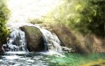  day forest highres light_rays moss nature no_humans reflection river rock scenery stream sukuna-bikona_(tokoyo_no_higashi) sunlight tree water 