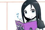  black_hair blue_eyes holding kantai_collection kei-suwabe manga_(object) reading ru-class_battleship shinkaisei-kan smile solo white_skin 